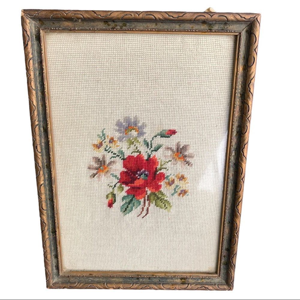 Vintage Floral Needlepoint Framed